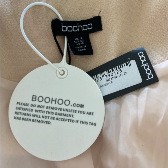 NWT Boohoo Tassel Fringe Crepe Blazer Mini Dress Sand Bohemian Sexy Size 10 - Picture 10 of 14